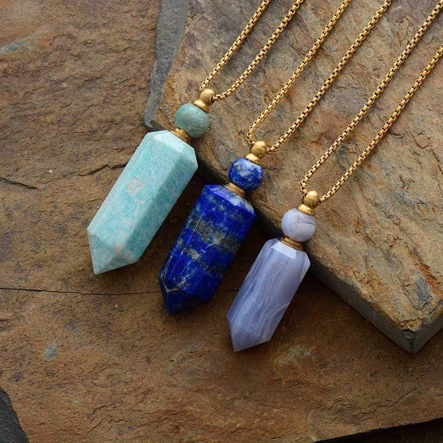 Natural Crystal Perfume Bottle Necklace