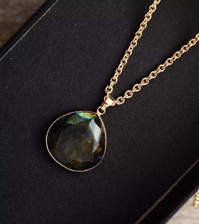 Natural Labradorite Teardrop Necklace