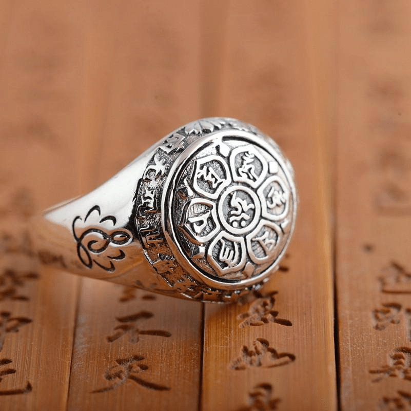 Om Ma Ni Pad Me Hum Mantra Sterling Silver Ring