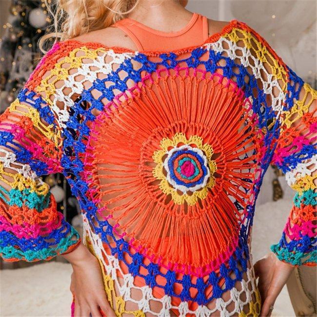 Rainbow Crochet Beach Cover Up Dress