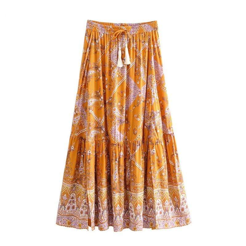 Orange Boho Style Vintage Skirt