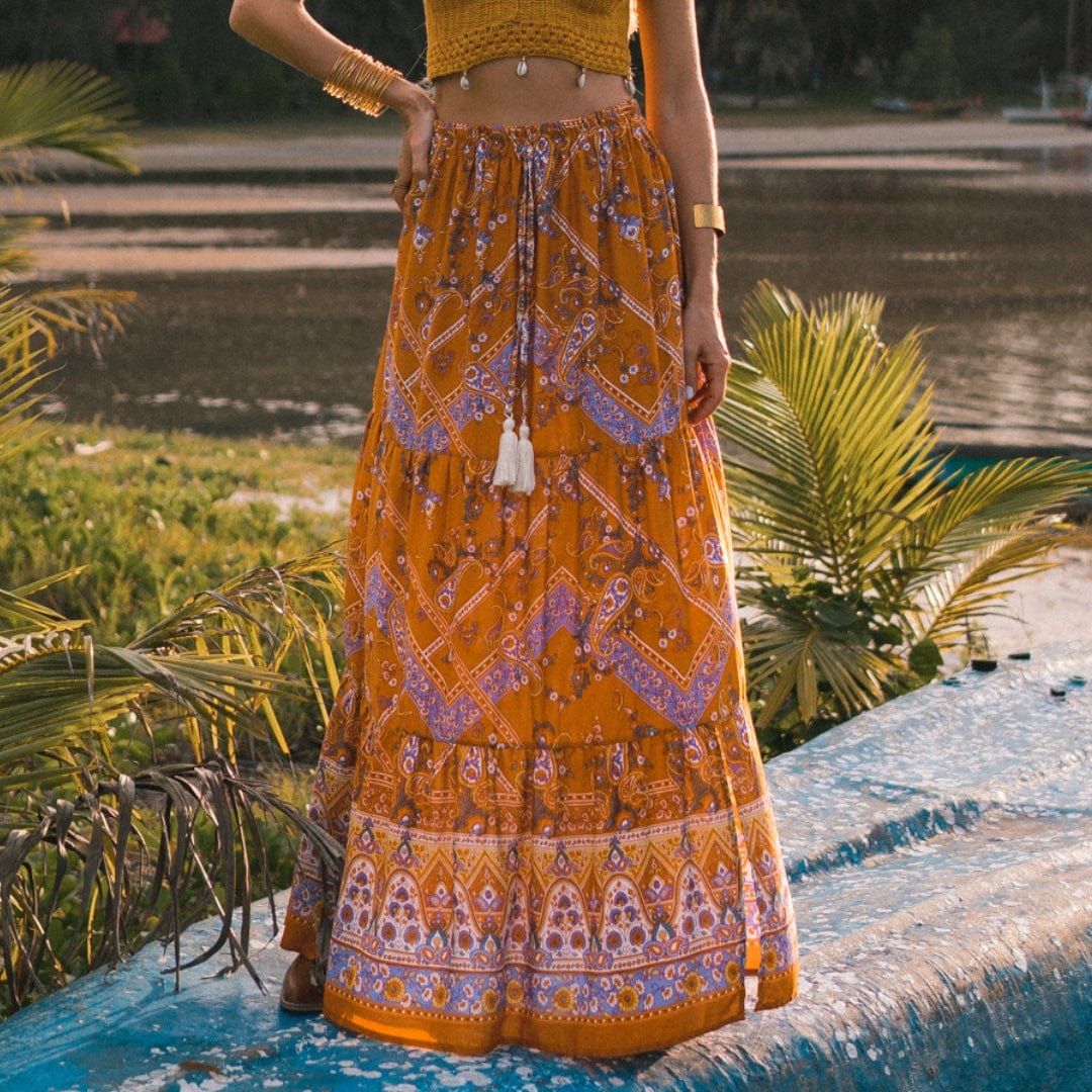 Orange Boho Style Vintage Skirt