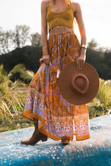 Orange Boho Style Vintage Skirt