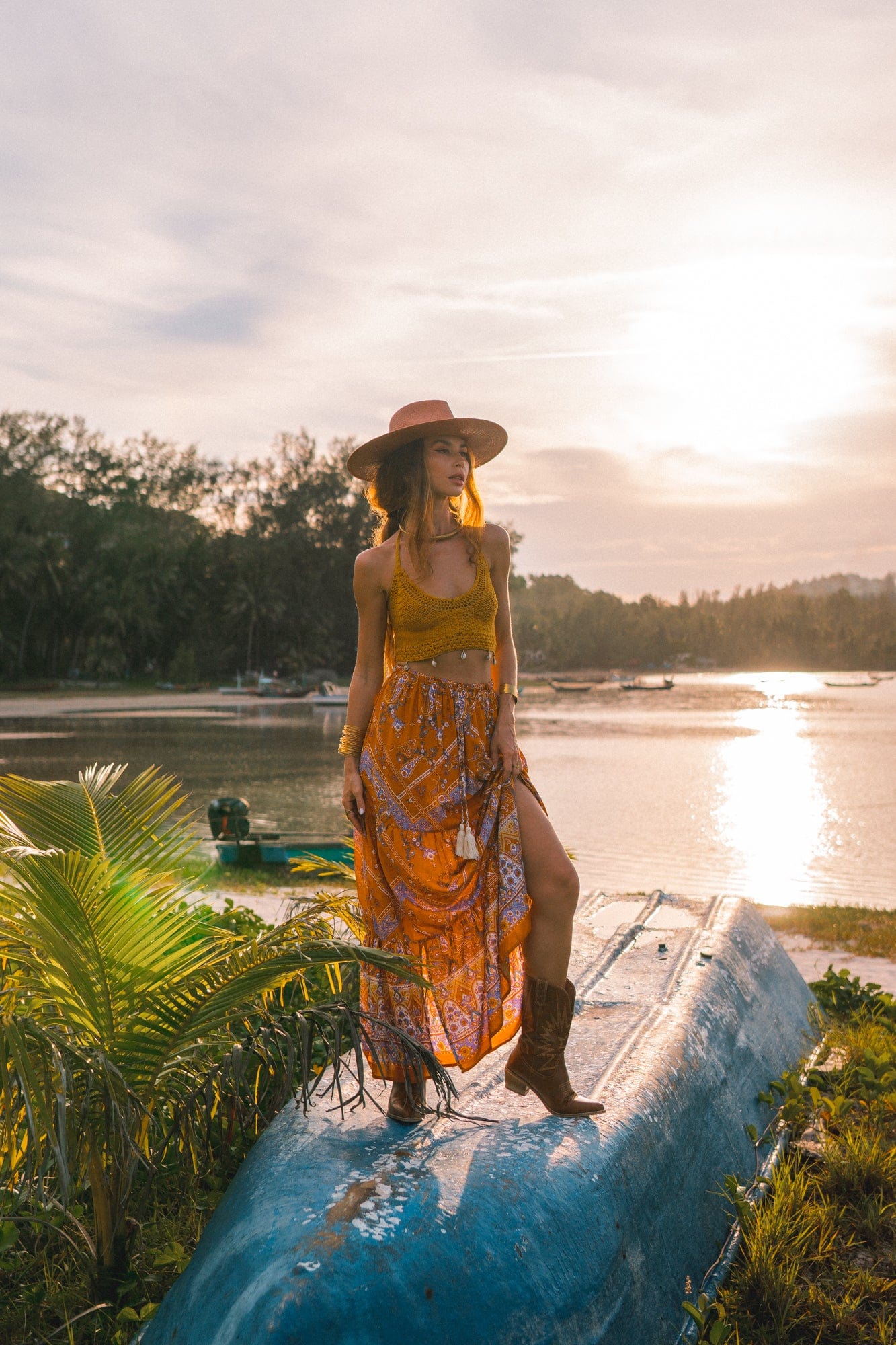 Orange Boho Style Vintage Skirt