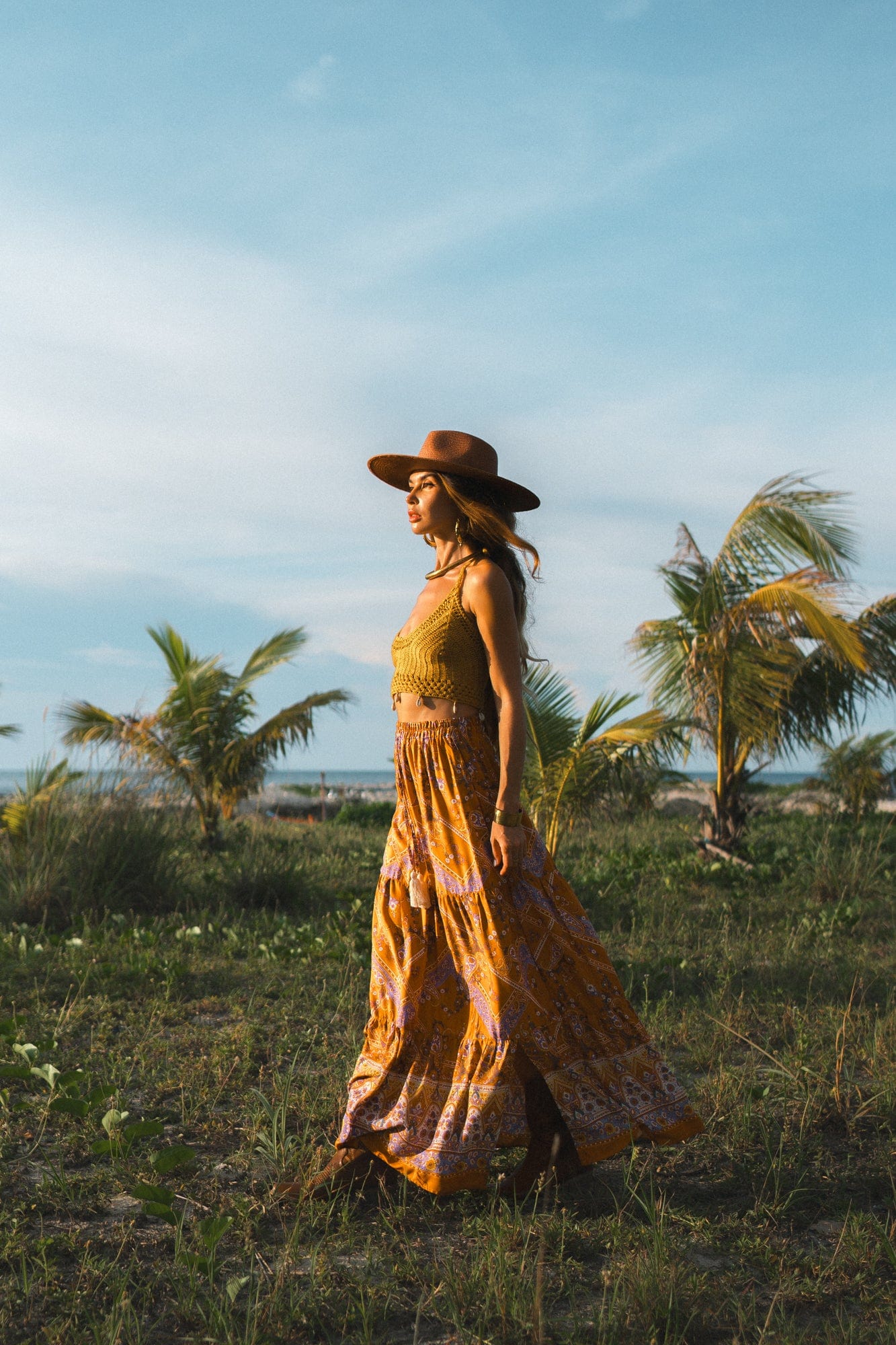 Orange Boho Style Vintage Skirt