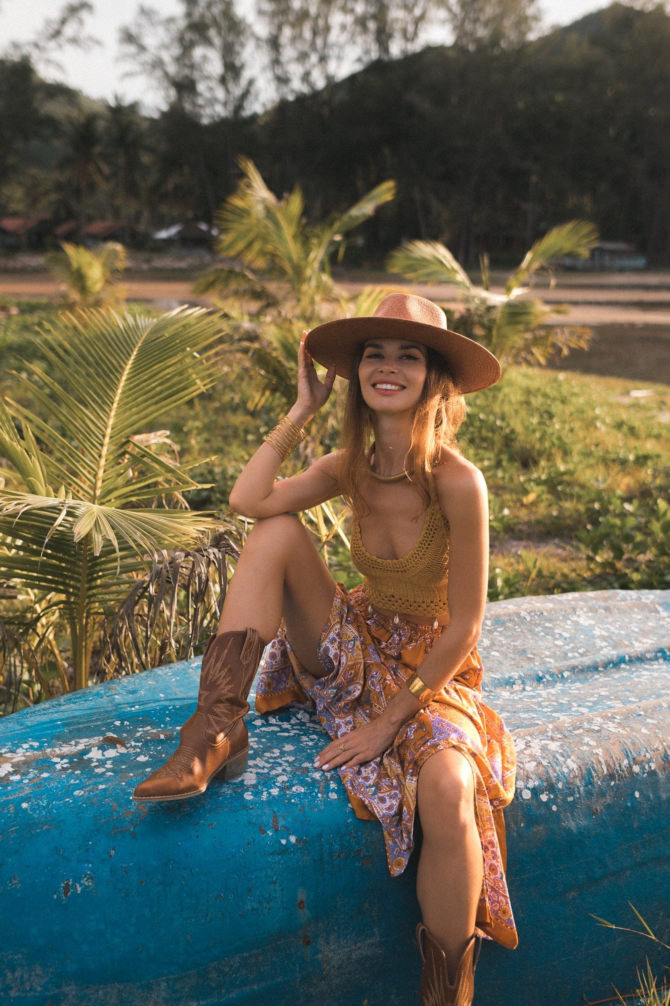 Orange Boho Style Vintage Skirt