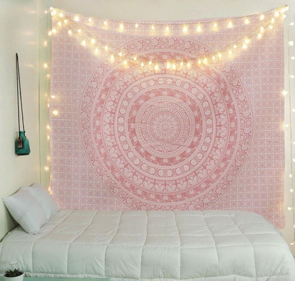 Hippie Trippy Pink and White Mandala Tapestry