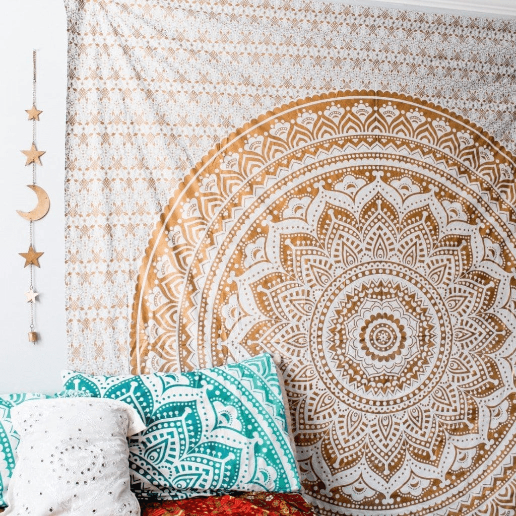 Gold and White Mandala Tapestry