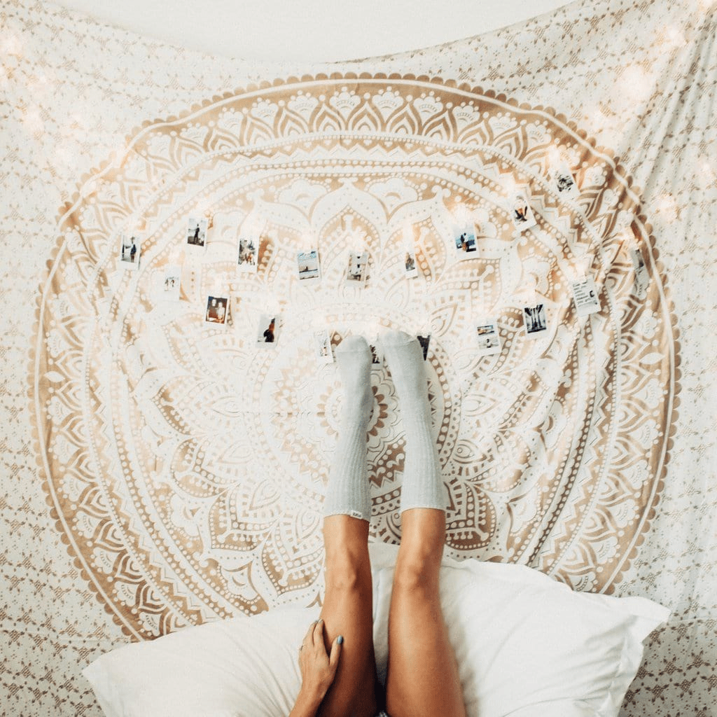 Gold and White Mandala Tapestry