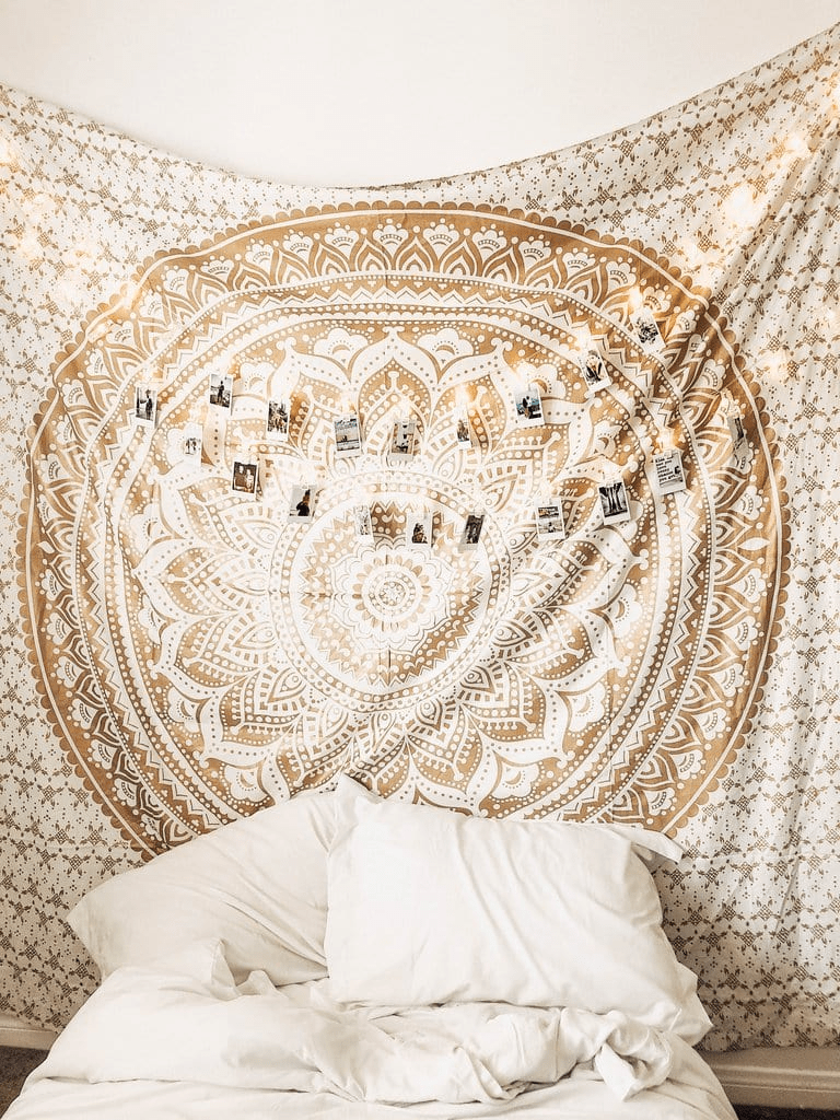 Gold and White Mandala Tapestry