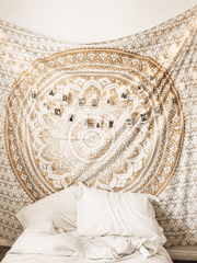 Gold and White Mandala Tapestry