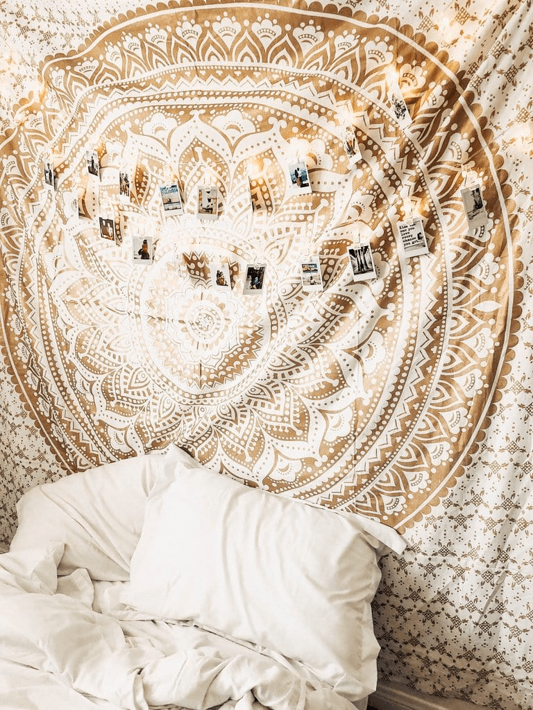 Gold and White Mandala Tapestry