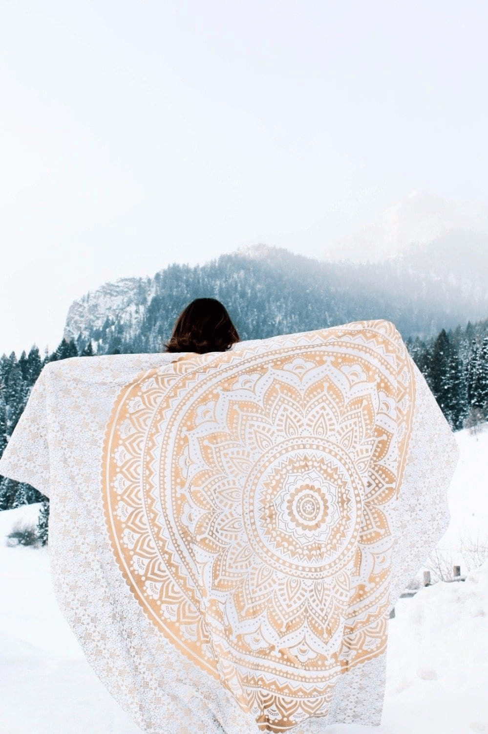 Gold and White Mandala Tapestry