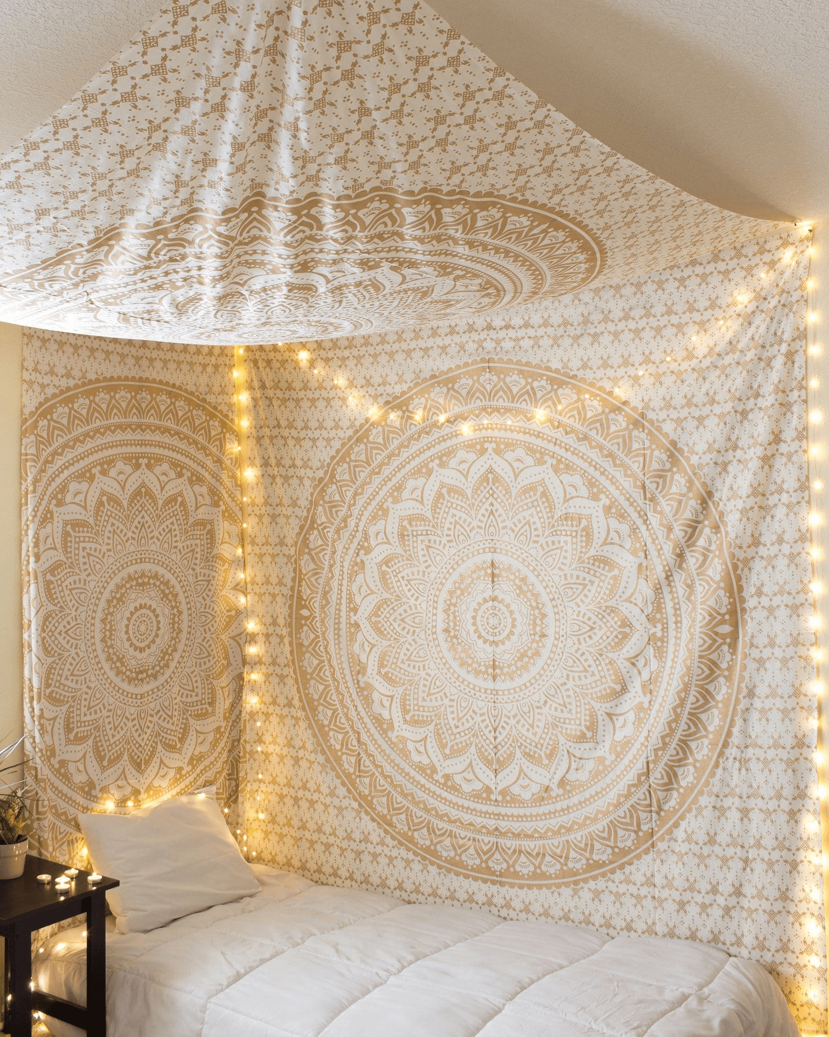 Gold and White Mandala Tapestry