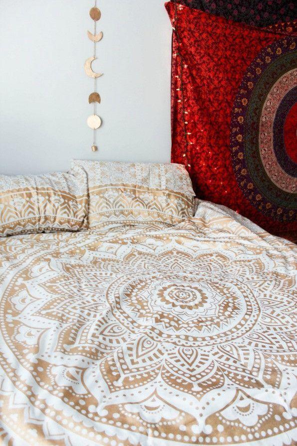 Gold and White Mandala Tapestry