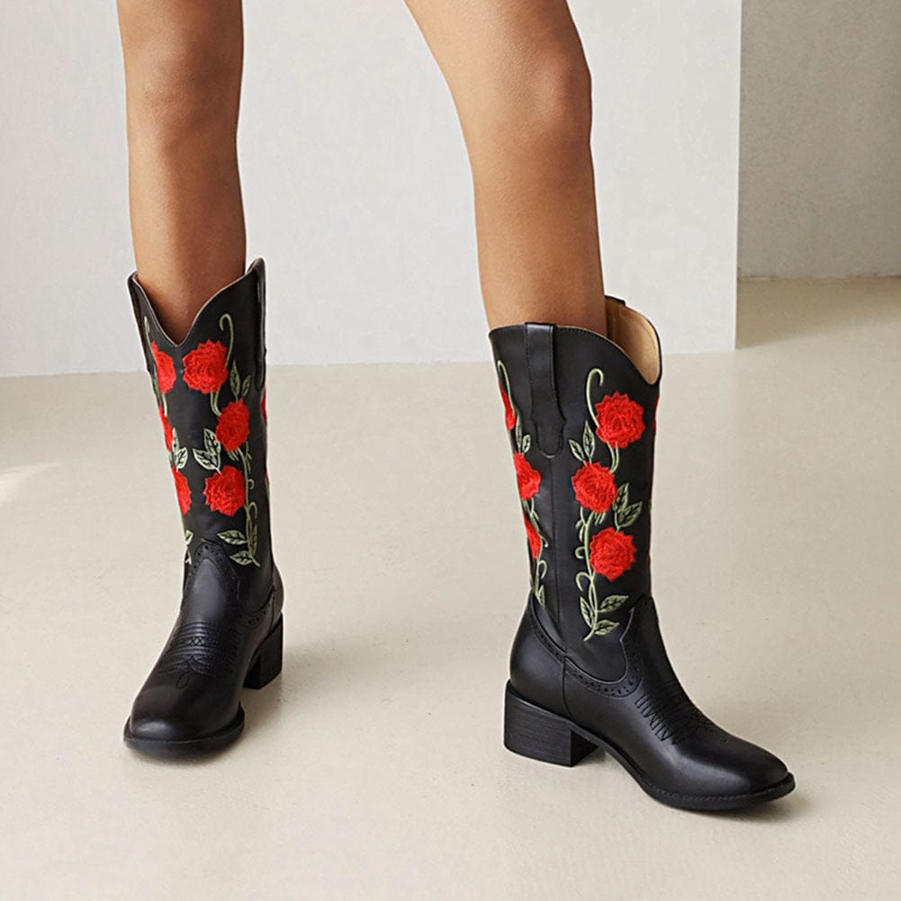 Roses Embroidered Cowboy Boots