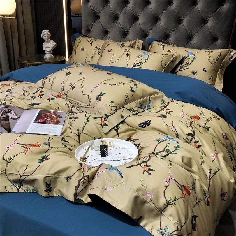 Flowers & Birds Egyptian Cotton Duvet Cover Set