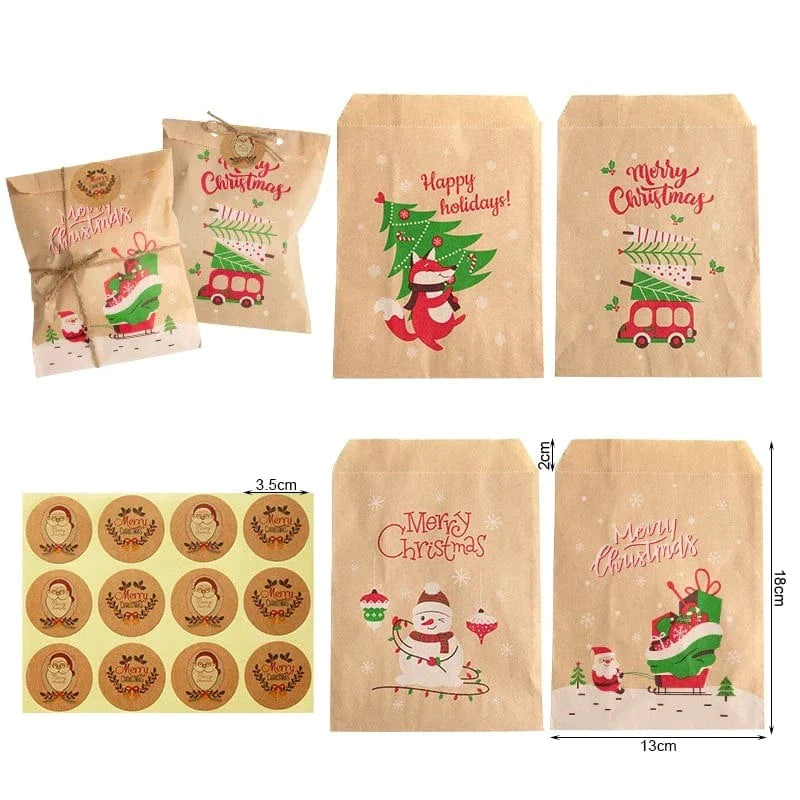 Retro Christmas Kraft Paper Bags 24pcs