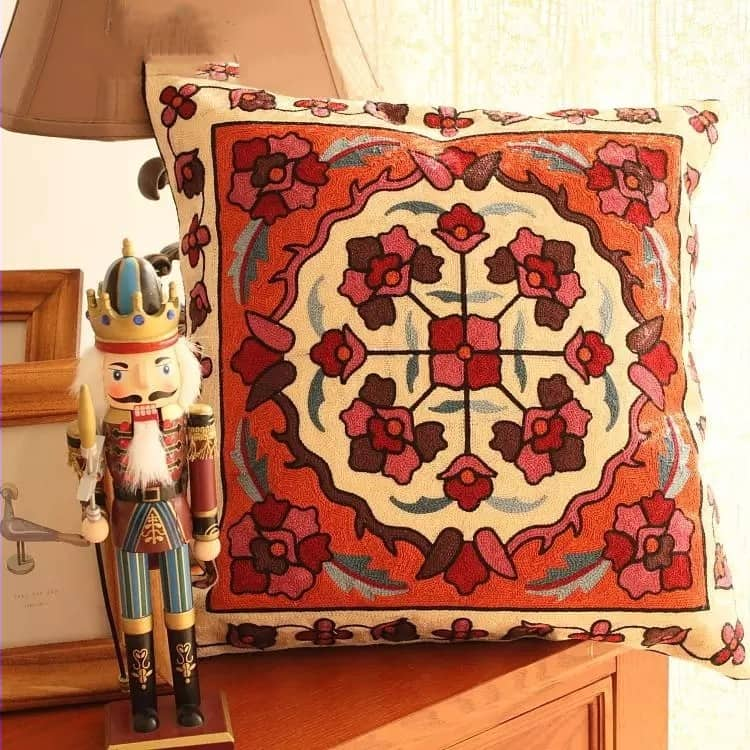 Handmade Geometric Embroidered Cushion Cover