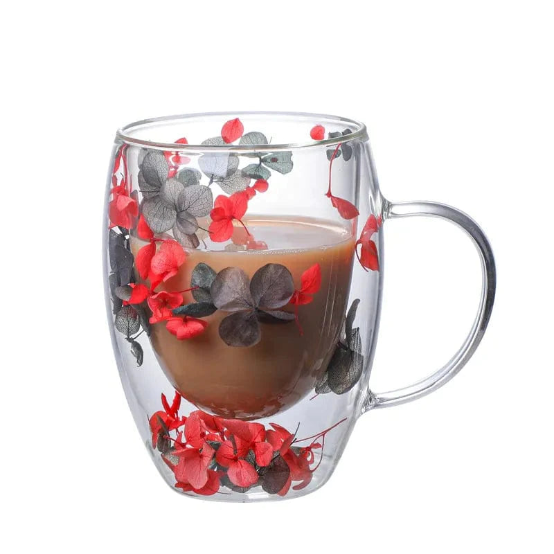 Pressed Flowers Double-Walled Glass Mug