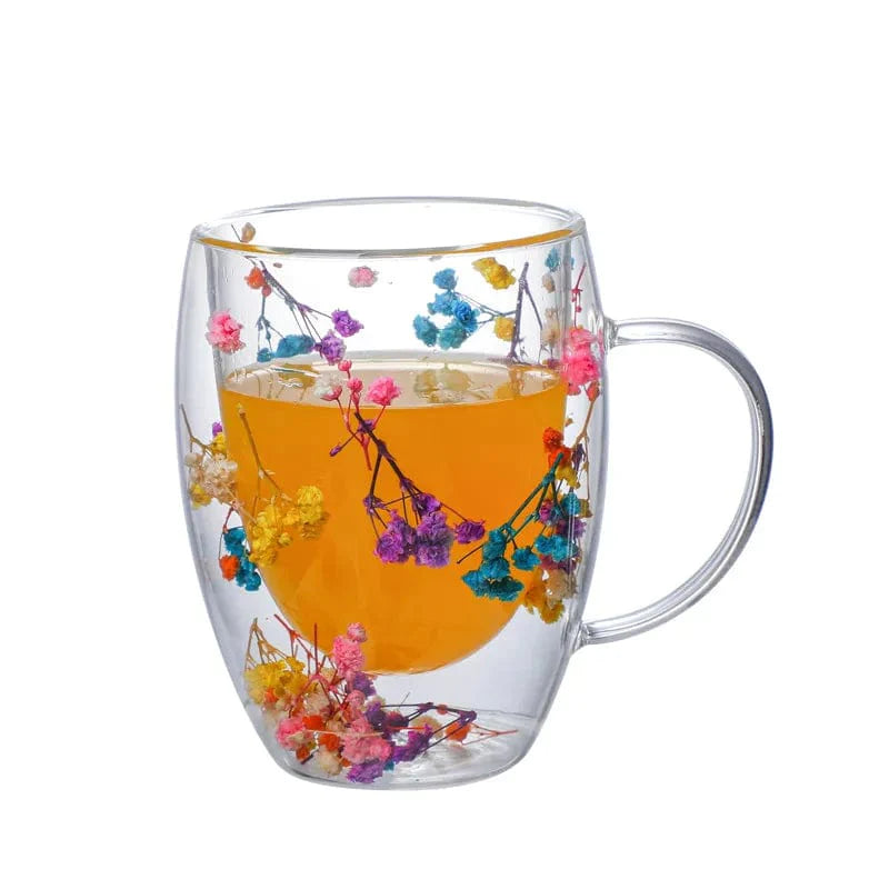 Pressed Flowers Double-Walled Glass Mug