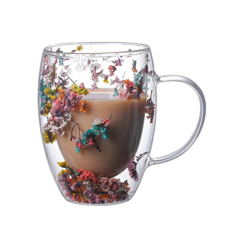 Pressed Flowers Double-Walled Glass Mug