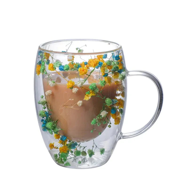 Pressed Flowers Double-Walled Glass Mug