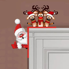 Santa and Reindeer Wooden Corner Decoration