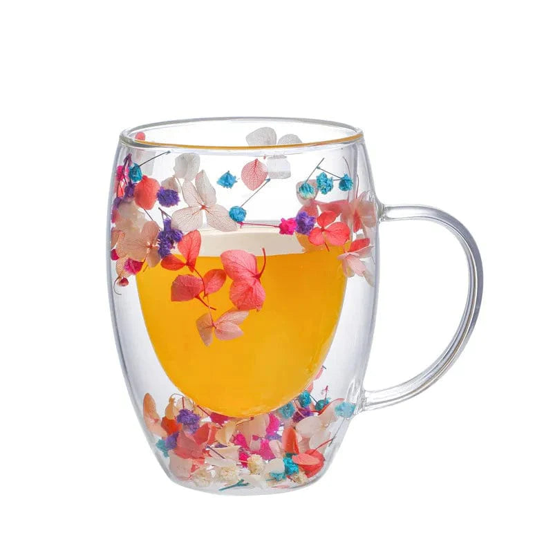 Pressed Flowers Double-Walled Glass Mug