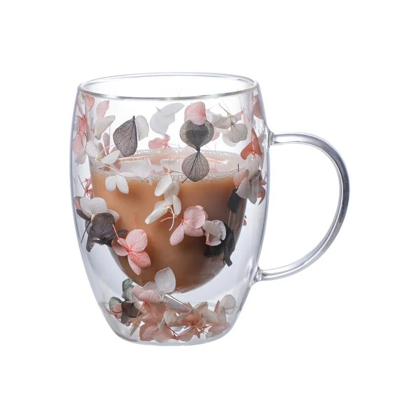 Pressed Flowers Double-Walled Glass Mug