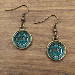 Hippie Peace Sign Dangle Earrings