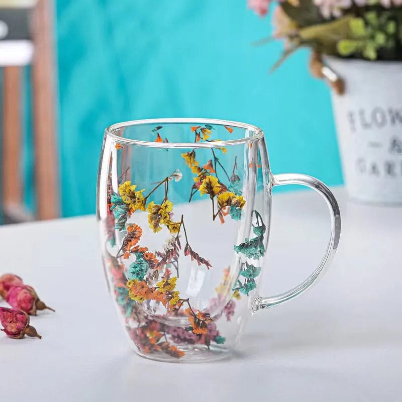 Pressed Flowers Double-Walled Glass Mug