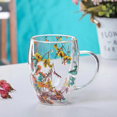 Pressed Flowers Double-Walled Glass Mug