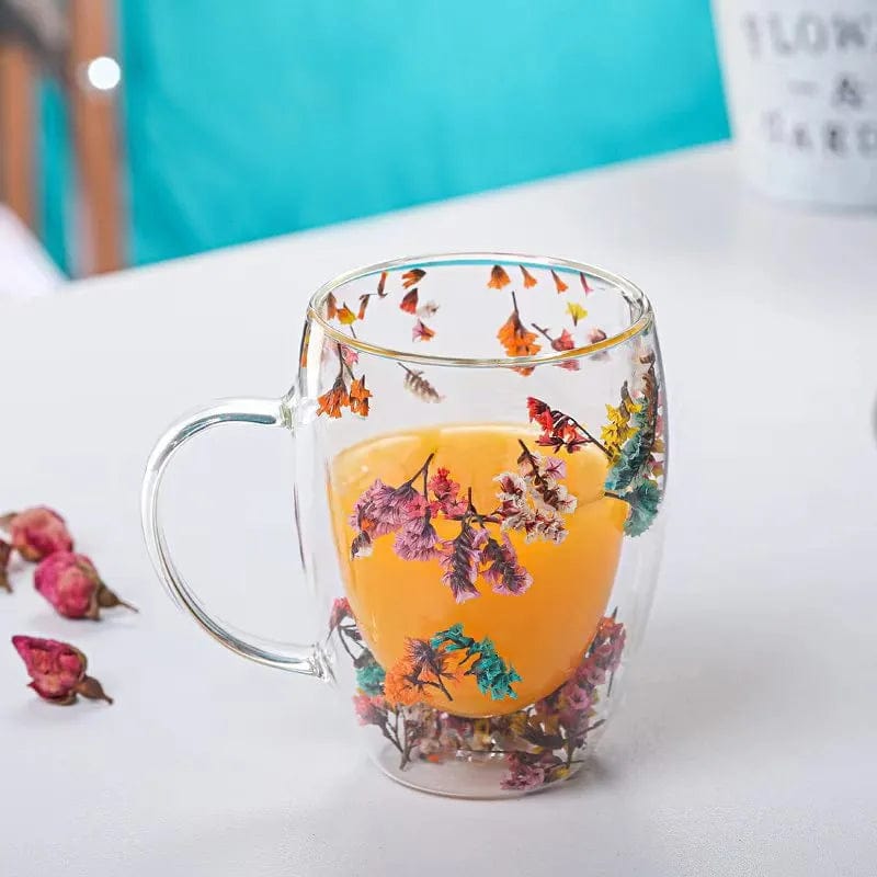 Pressed Flowers Double-Walled Glass Mug