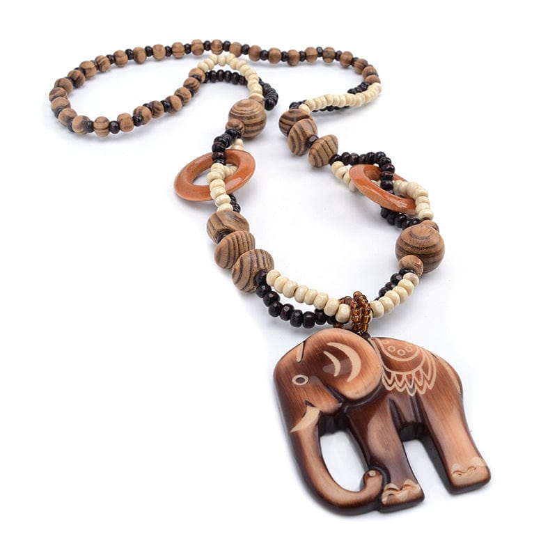 Ethnic Elephant Wooden Beads Necklace