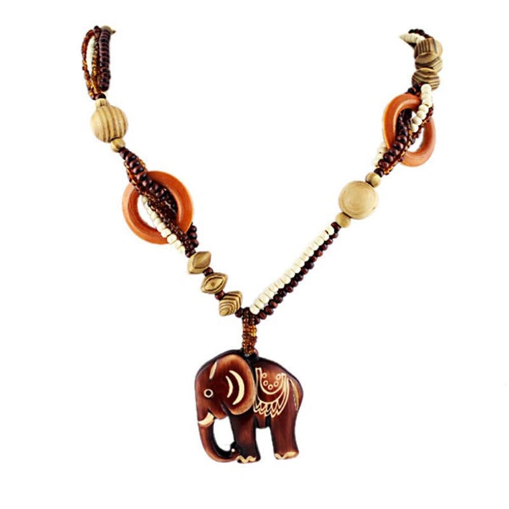 Ethnic Elephant Wooden Beads Necklace