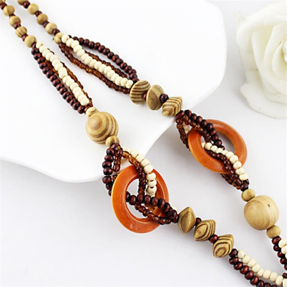 Ethnic Elephant Wooden Beads Necklace