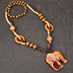 Ethnic Elephant Wooden Beads Necklace