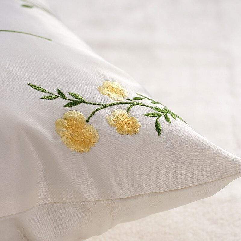 Floral Embroidered Cushion Cover