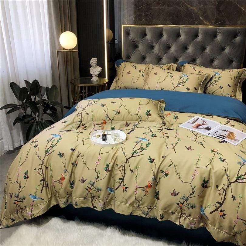 Flowers & Birds Egyptian Cotton Duvet Cover Set