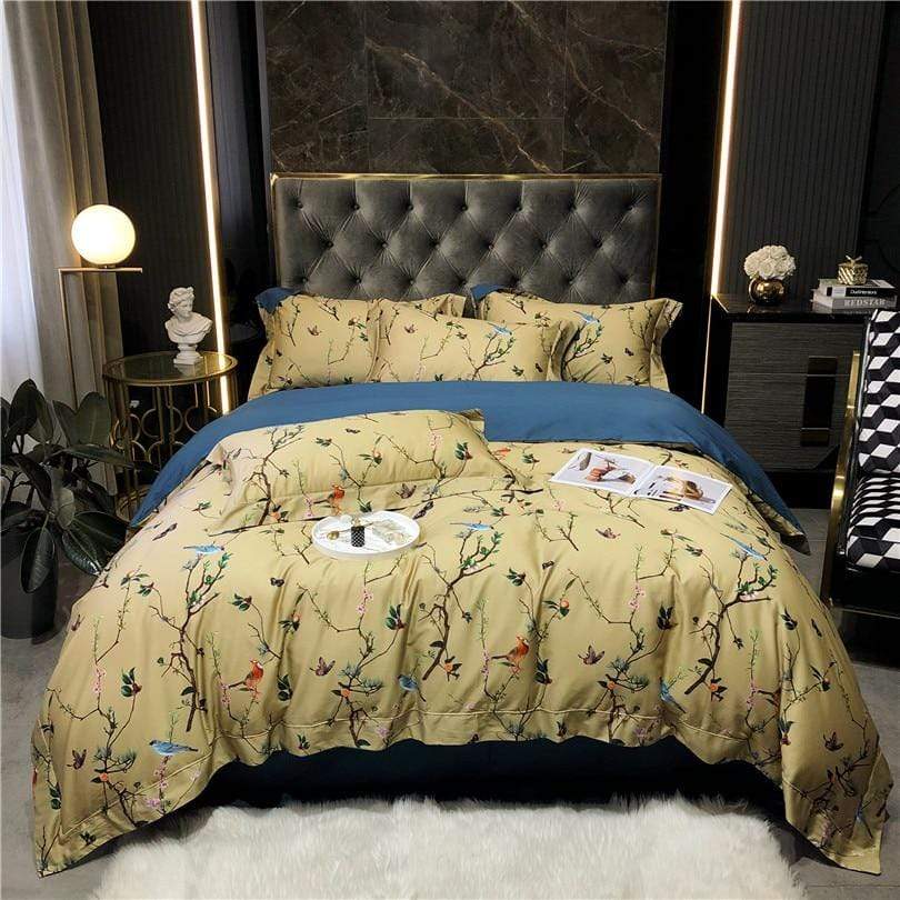 Flowers & Birds Egyptian Cotton Duvet Cover Set