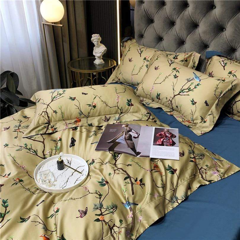 Flowers & Birds Egyptian Cotton Duvet Cover Set