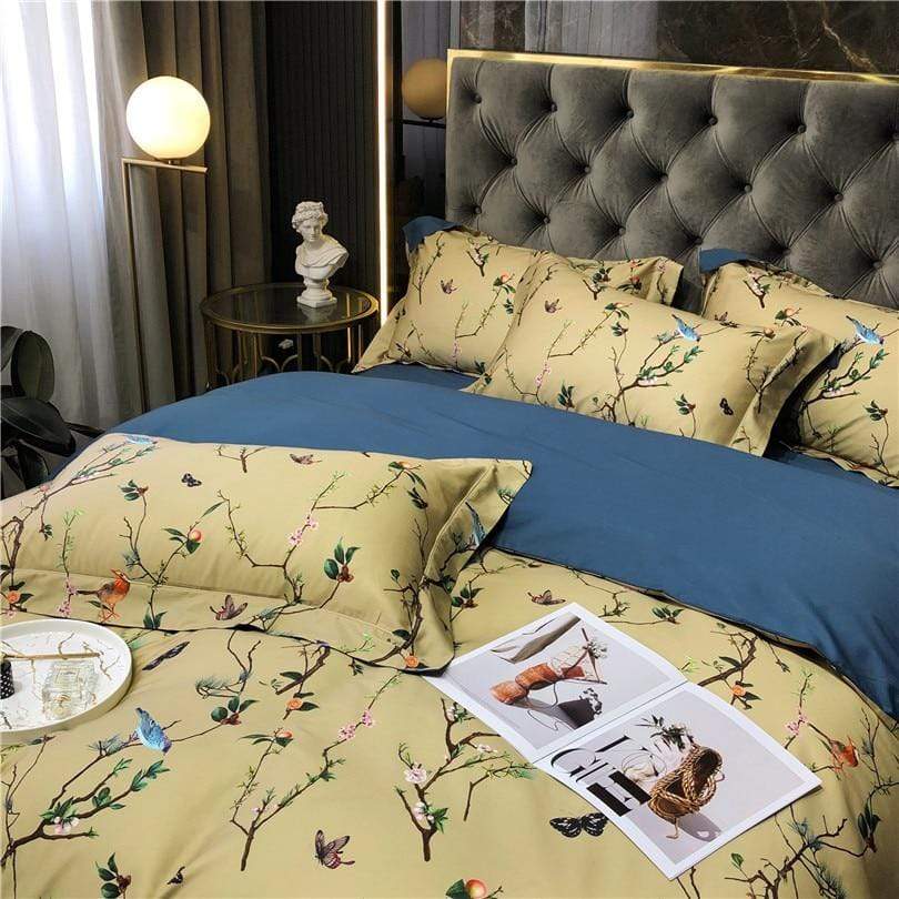 Flowers & Birds Egyptian Cotton Duvet Cover Set