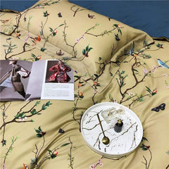 Flowers & Birds Egyptian Cotton Duvet Cover Set