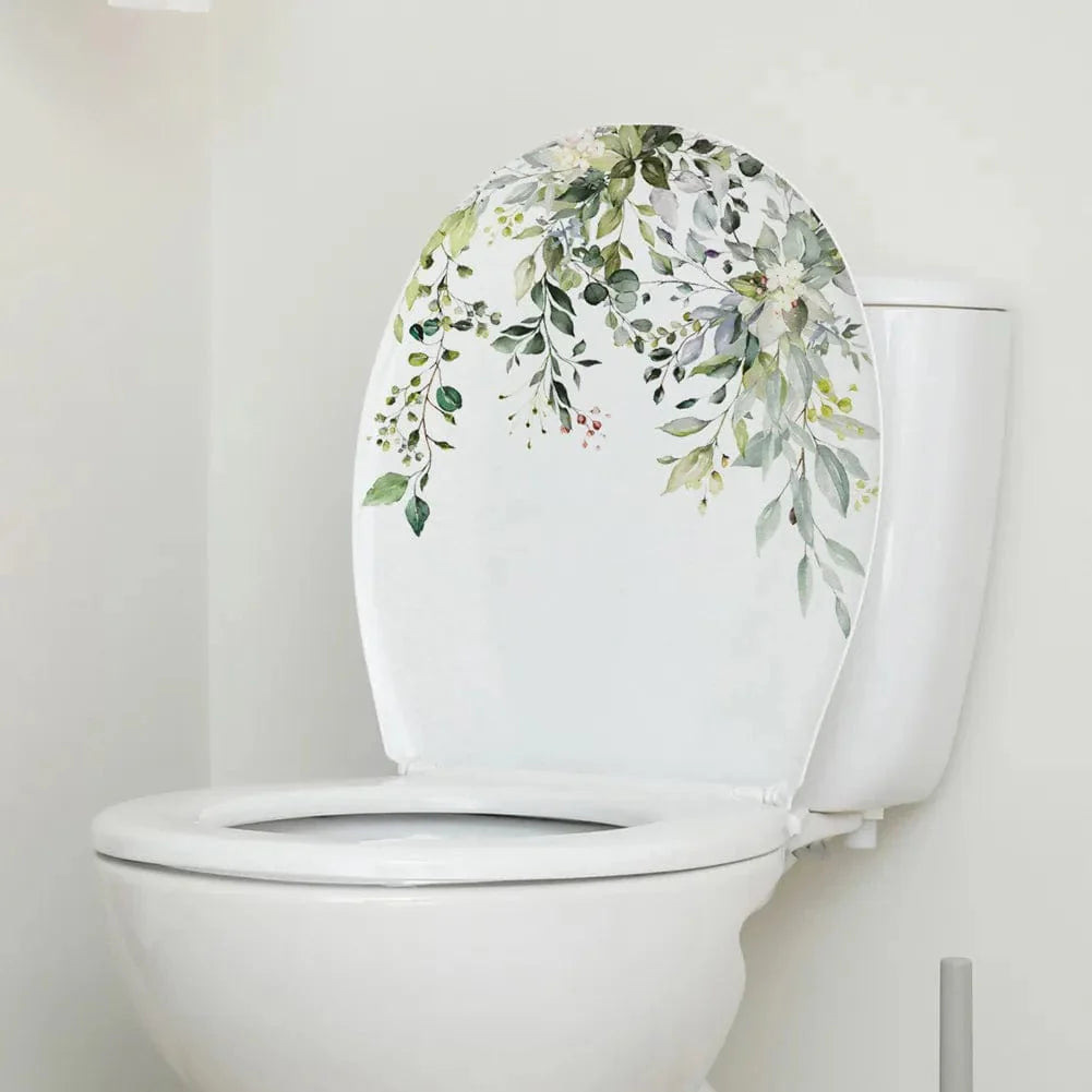 Green Plant Leaves Bathroom Stickers