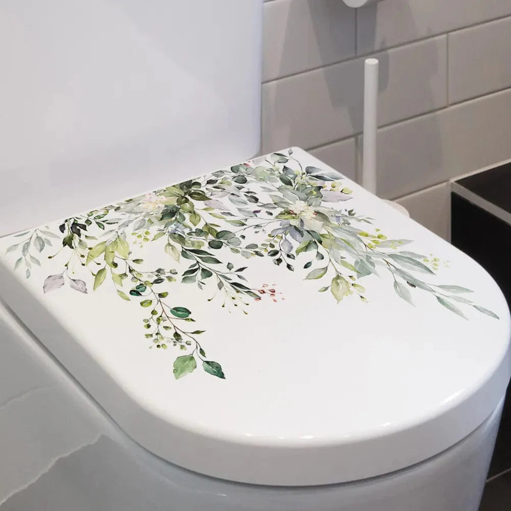 Green Plant Leaves Bathroom Stickers