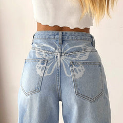 High Waist Butterfly Print Jeans