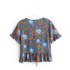 Ida Floral Tie Front Blouse in Green