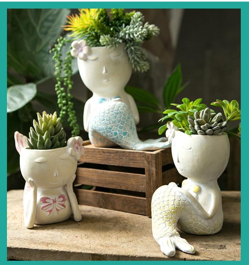 Mermaid Figurine Planter Pot