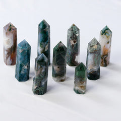 Moss Agate Point Tower Crystal